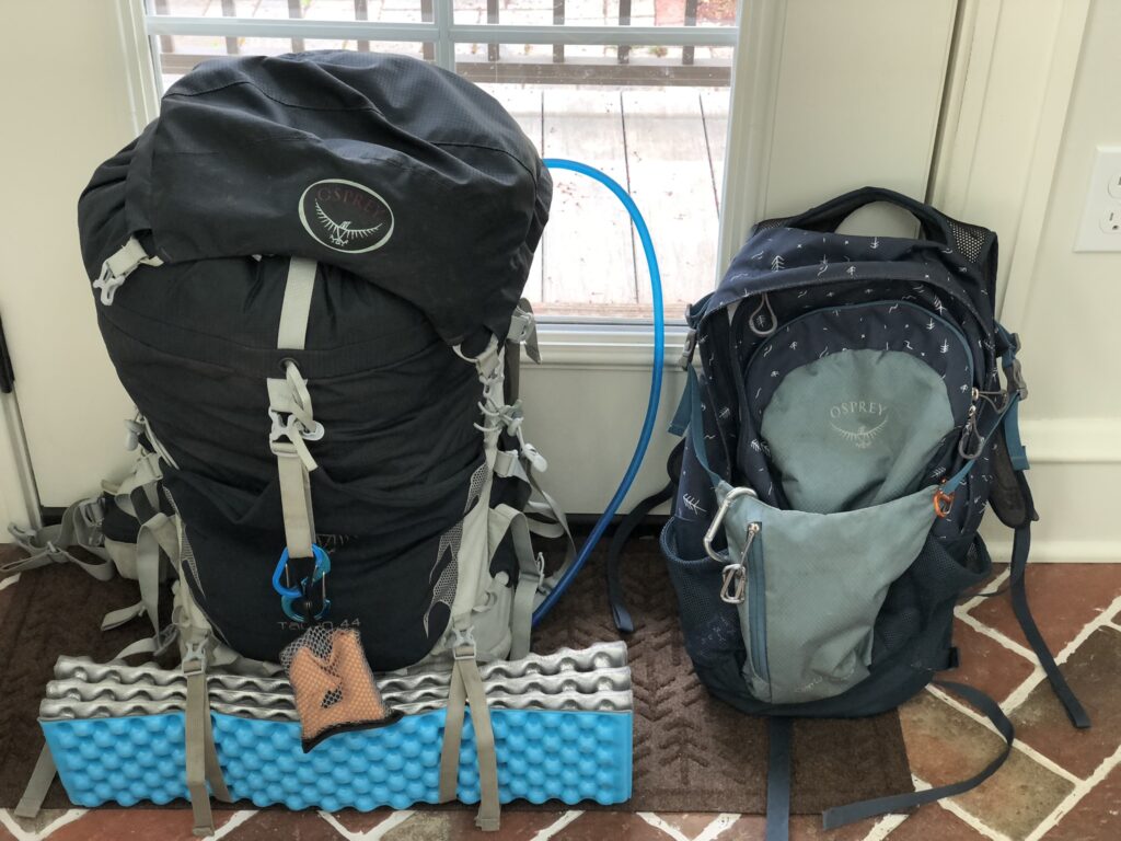two packs for backpacking and day hiking